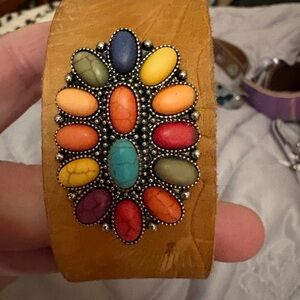 Leather Multicolor Stone Cluster Cuff Bracelet purchased @ The Sisters Boutique